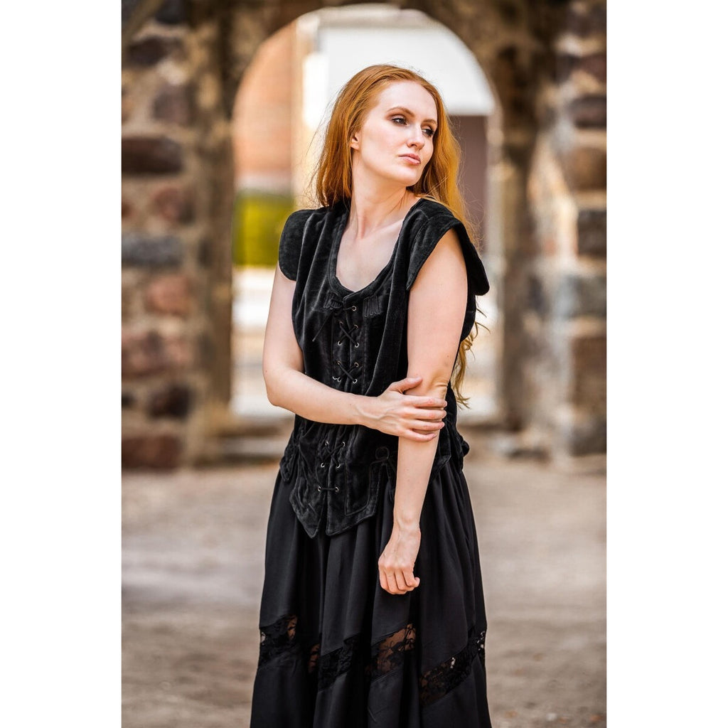 Image produit Gilet corset médiéval en velours Adrienne noir