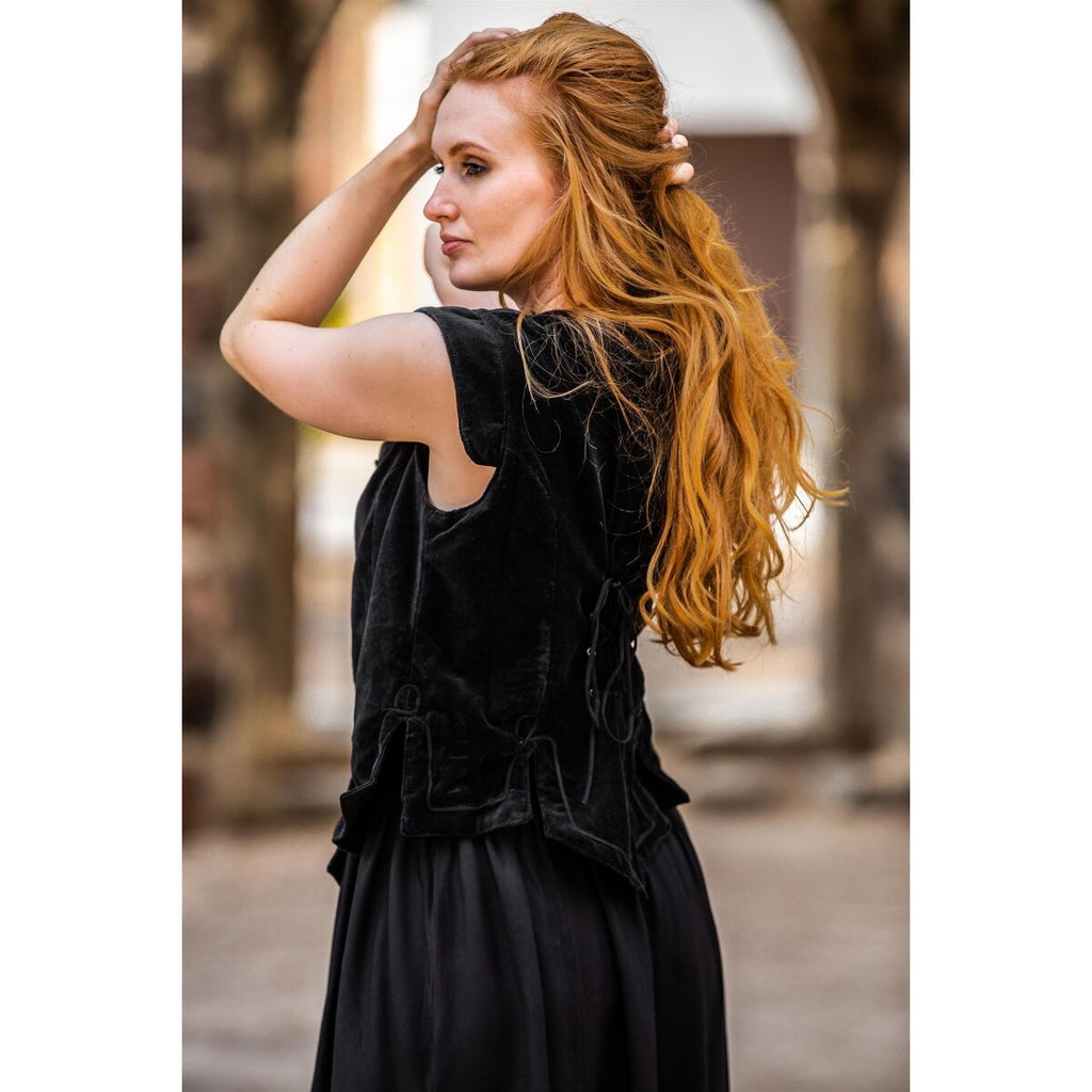 Image produit Gilet corset médiéval en velours Adrienne noir