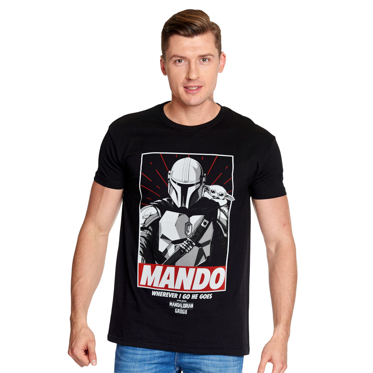 Image produit T-shirt Mando Wherever I Go He Goes noir - Star Wars The Mandalorian