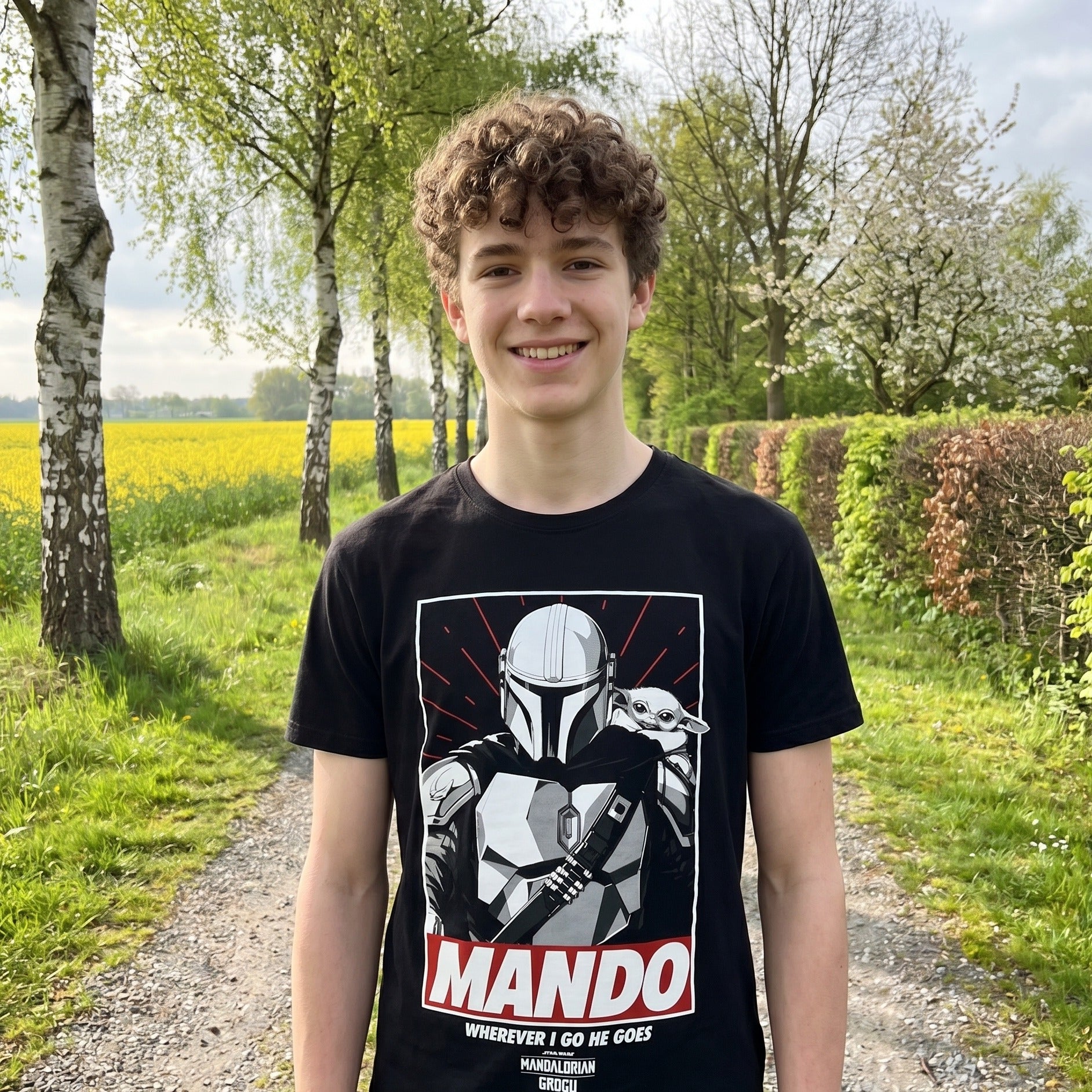 Image produit T-shirt Mando Wherever I Go He Goes noir - Star Wars The Mandalorian