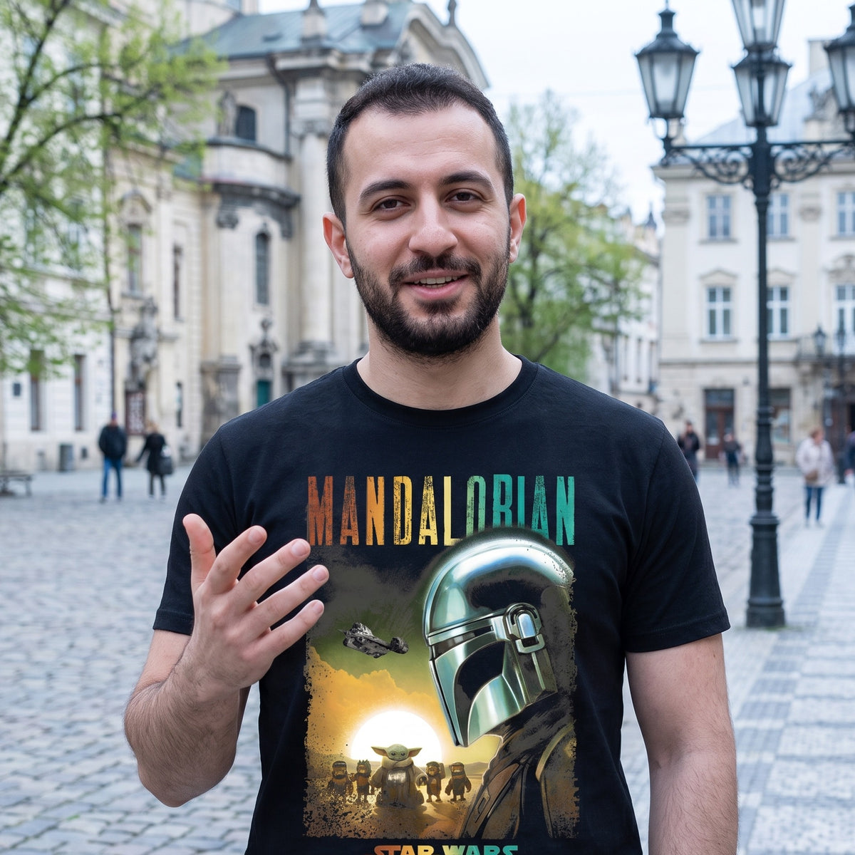 Image produit T-shirt affiche Mando et Grogu noir - Star Wars The Mandalorian