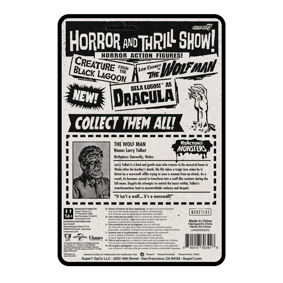 Image produit Universal Monsters Figurine articulée ReAction+ Wave 1 The Wolf Man 10 cm
