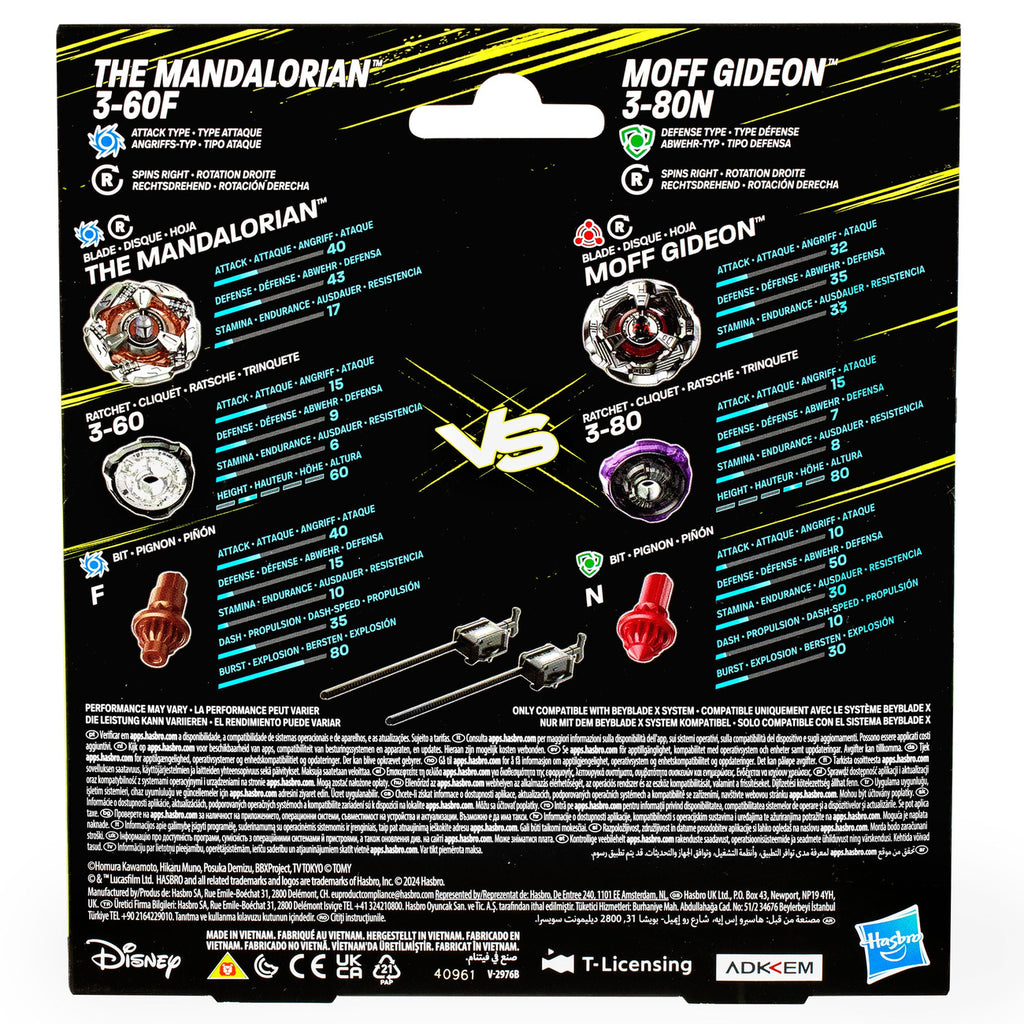 Image produit Collaboration Beyblade X et Star Wars The Mandalorian 3-60F vs. Moff Gideon 3-80N