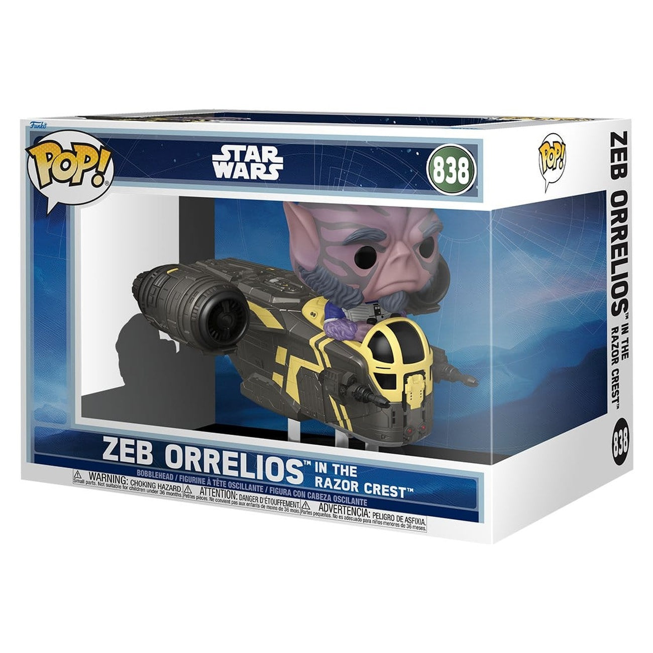 Image produit Star Wars : The Mandalorian and Grogu POP! Rides Deluxe figurine à tête oscillante en vinyle Zeb Orrelios dans le Razor Crest 9 cm