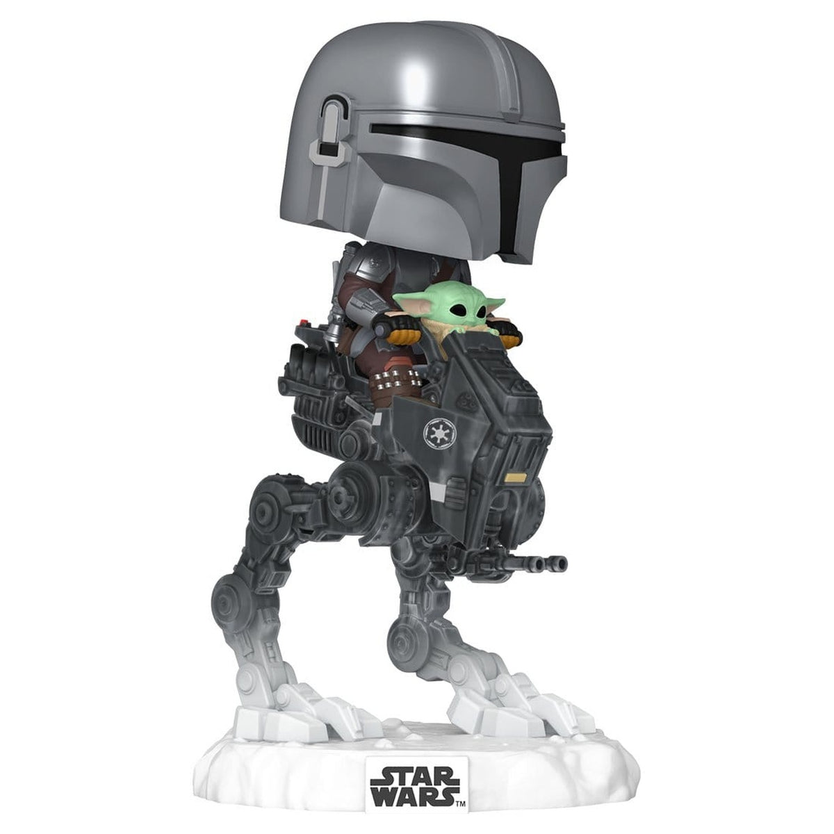 Image produit Star Wars : The Mandalorian et Grogu POP! Rides Deluxe figurine bobble-head en vinyle Le Mandalorien avec Grogu dans un AT-RT du Remnant impérial 9 cm
