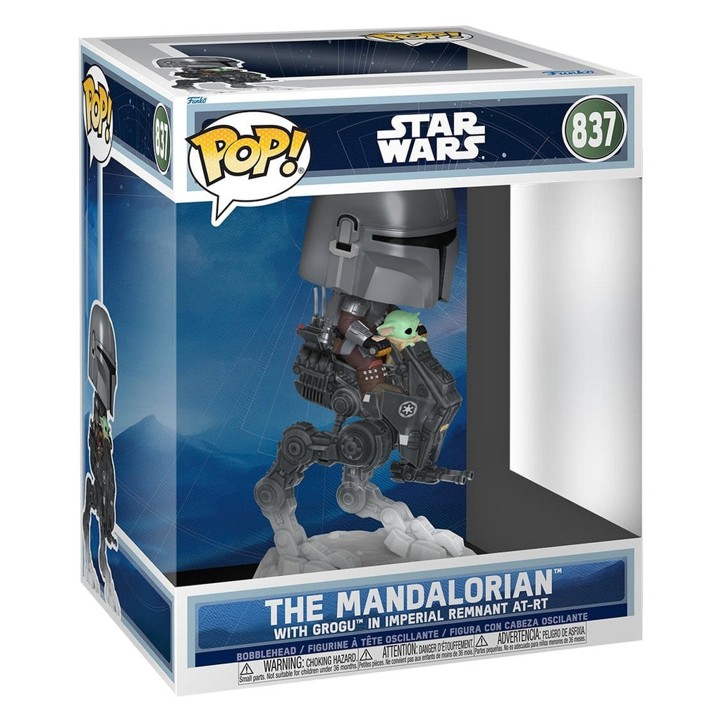 Image produit Star Wars : The Mandalorian et Grogu POP! Rides Deluxe figurine bobble-head en vinyle Le Mandalorien avec Grogu dans un AT-RT du Remnant impérial 9 cm