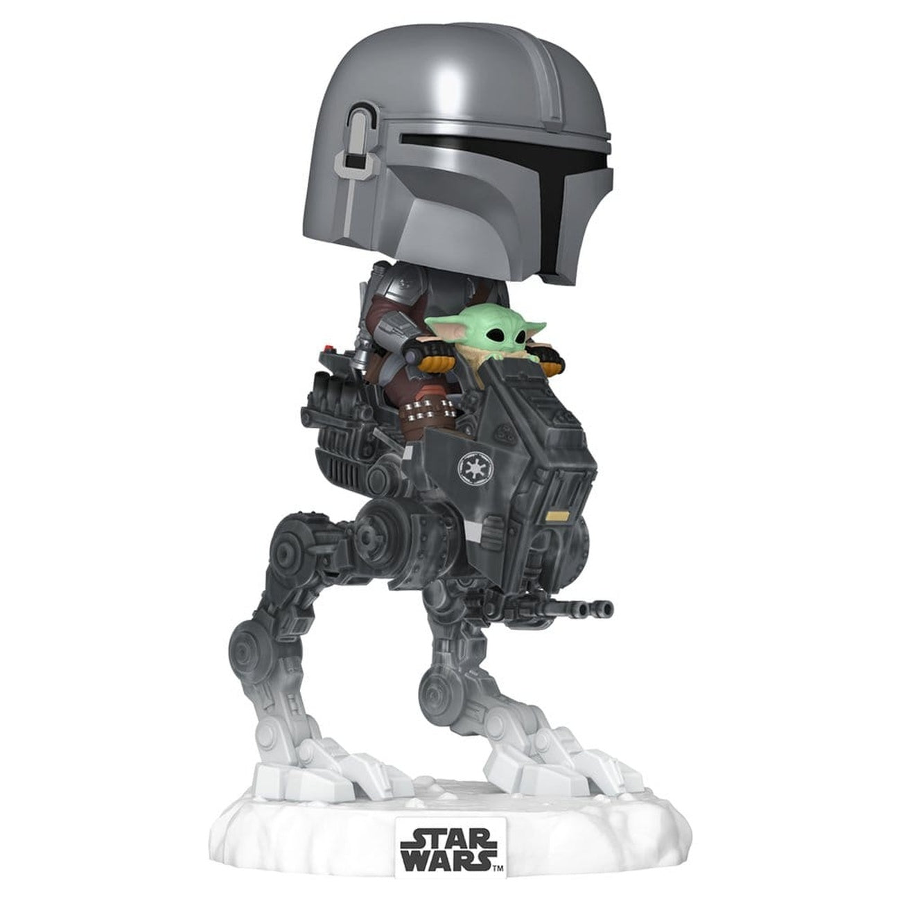 Image produit Star Wars : The Mandalorian et Grogu POP! Rides Deluxe figurine bobble-head en vinyle Le Mandalorien avec Grogu dans un AT-RT du Remnant impérial 9 cm