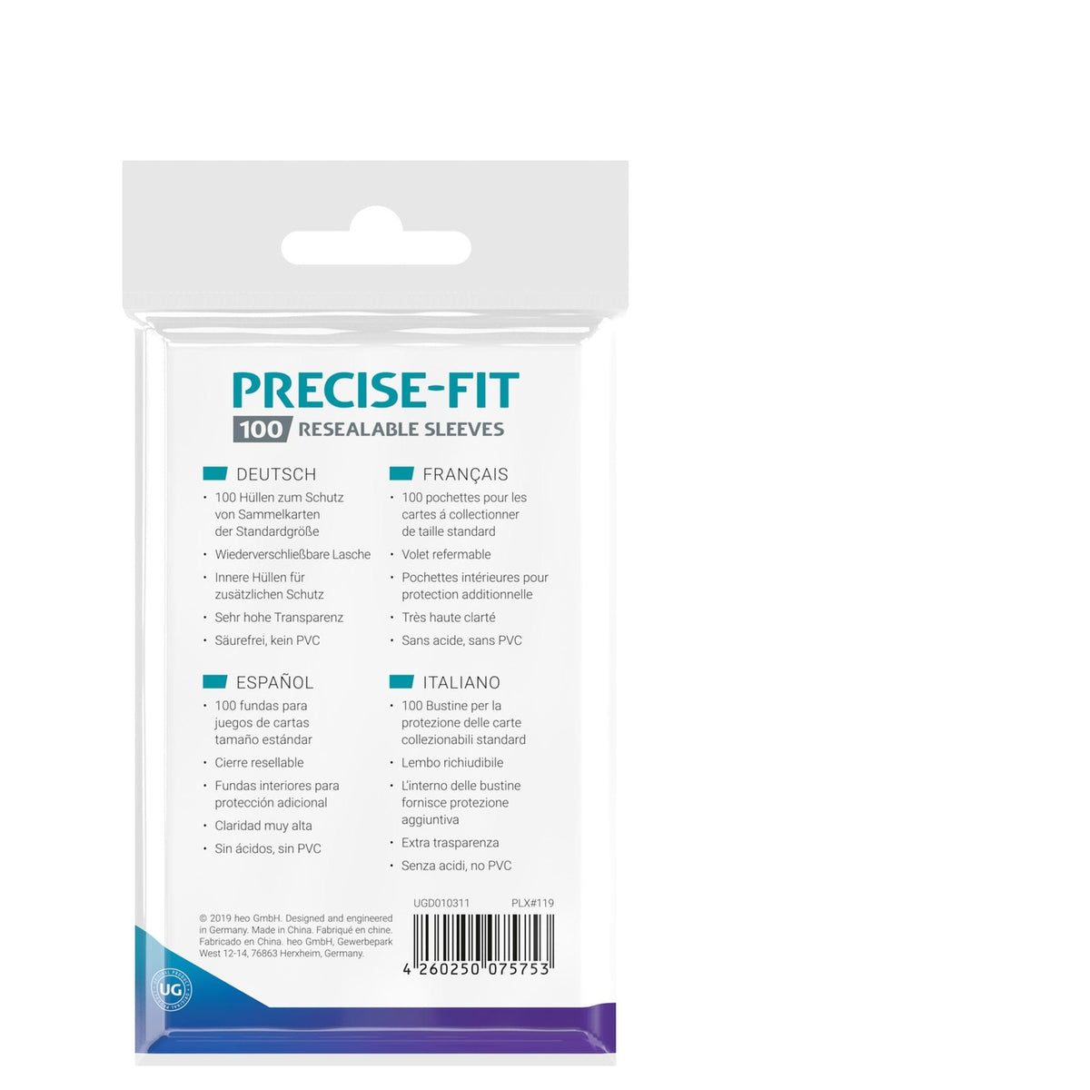 Image produit Ultimate Guard Precise-Fit Sleeves Standard Size (100) - Refermables