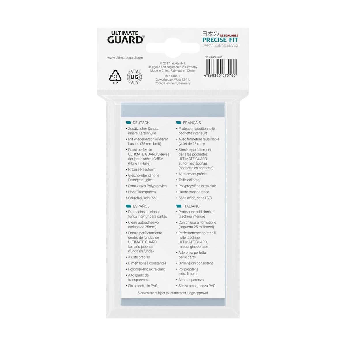 Product image Ultimate Guard Precise-Fit Sleeves Japanese Size (100) - Resealable