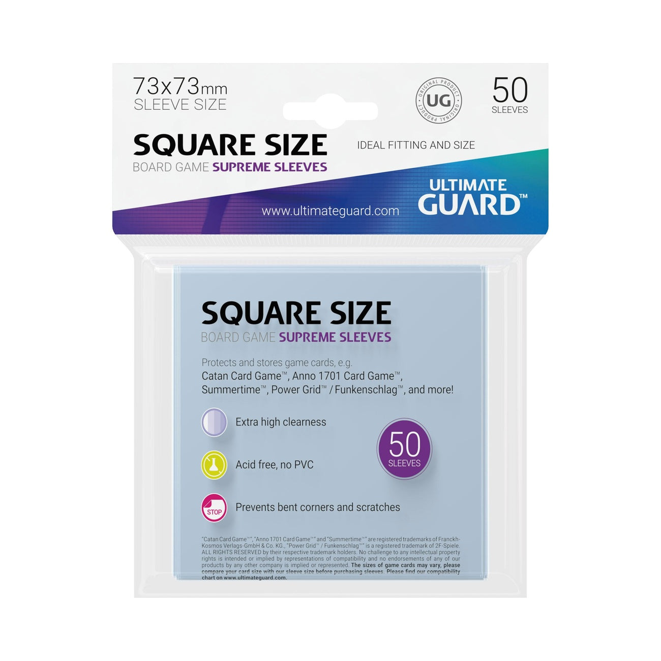 Image produit Ultimate Guard Protège-cartes Supreme pour cartes de jeux de société carrées (50)