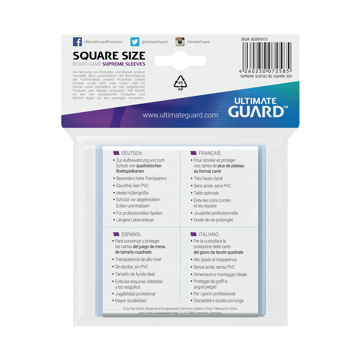 Image produit Ultimate Guard Protège-cartes Supreme pour cartes de jeux de société carrées (50)