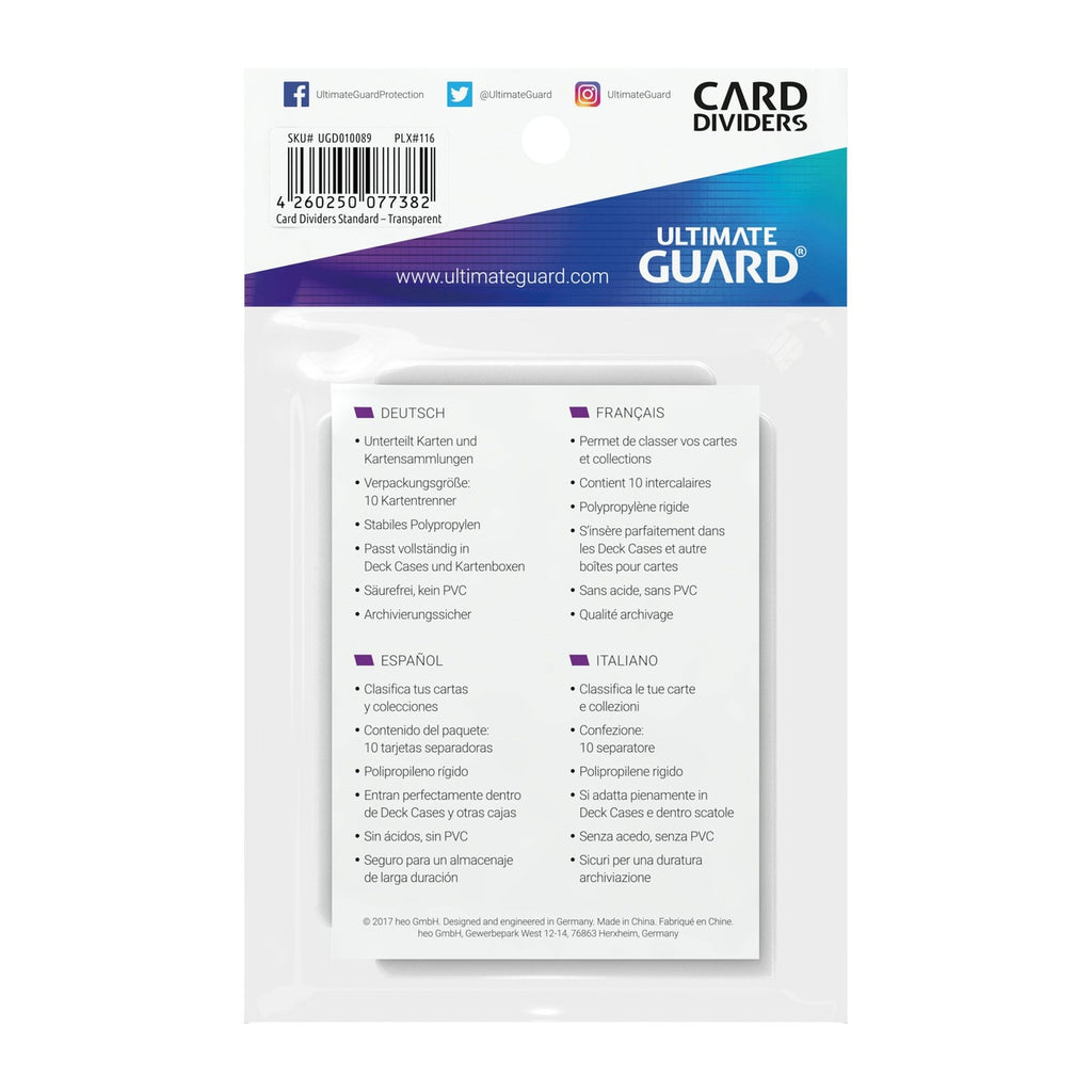 Image produit Ultimate Guard Intercalaires de cartes taille standard (10) - Transparent