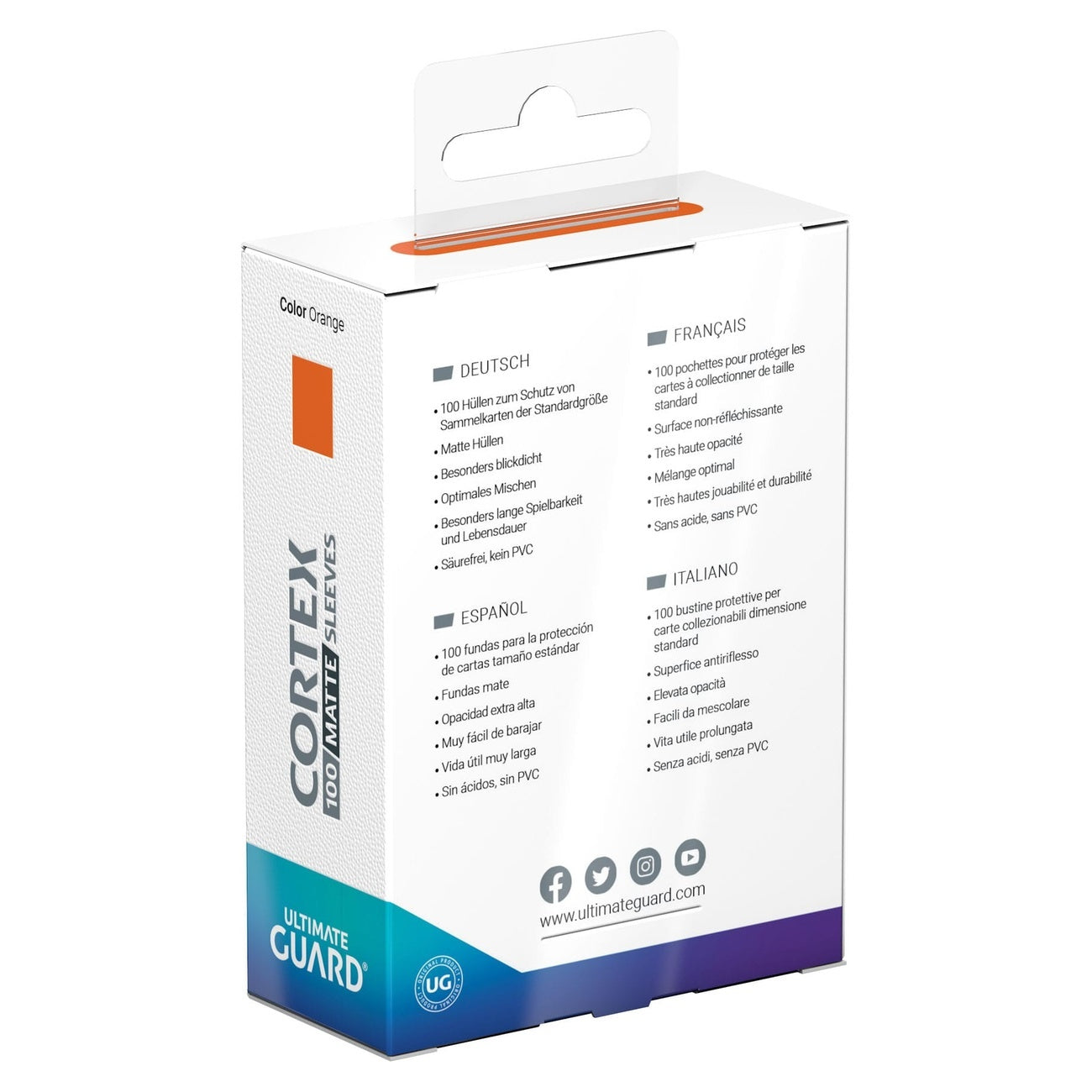 Image produit Ultimate Guard Cortex Sleeves Mat Standard Size (100) - Orange