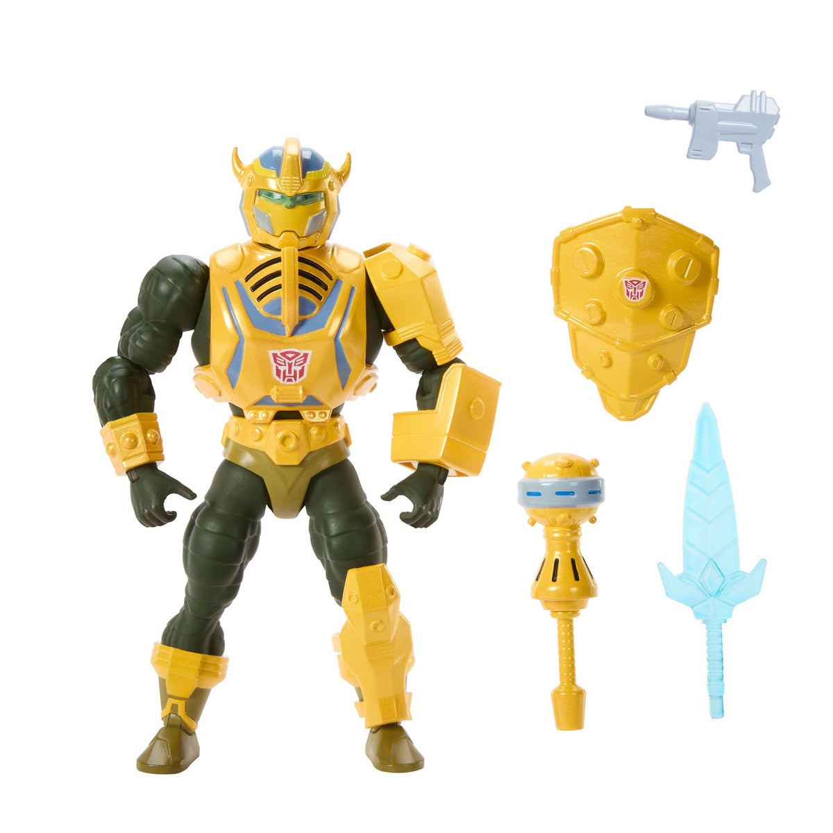 Image produit Masters of the Universe x Transformers figurine articulée Bumblebee Armor Man-At-Arms heo Exclusivité européenne 14 cm