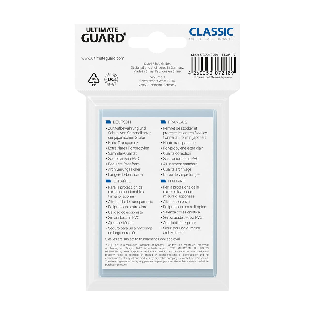 Product image Ultimate Guard Classic Sleeves Japanese Size (100)