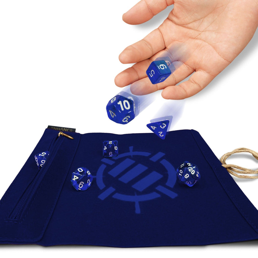 Image produit Enhance Tabletop Roll on a Scroll – Pochette à dés avec dés bleus