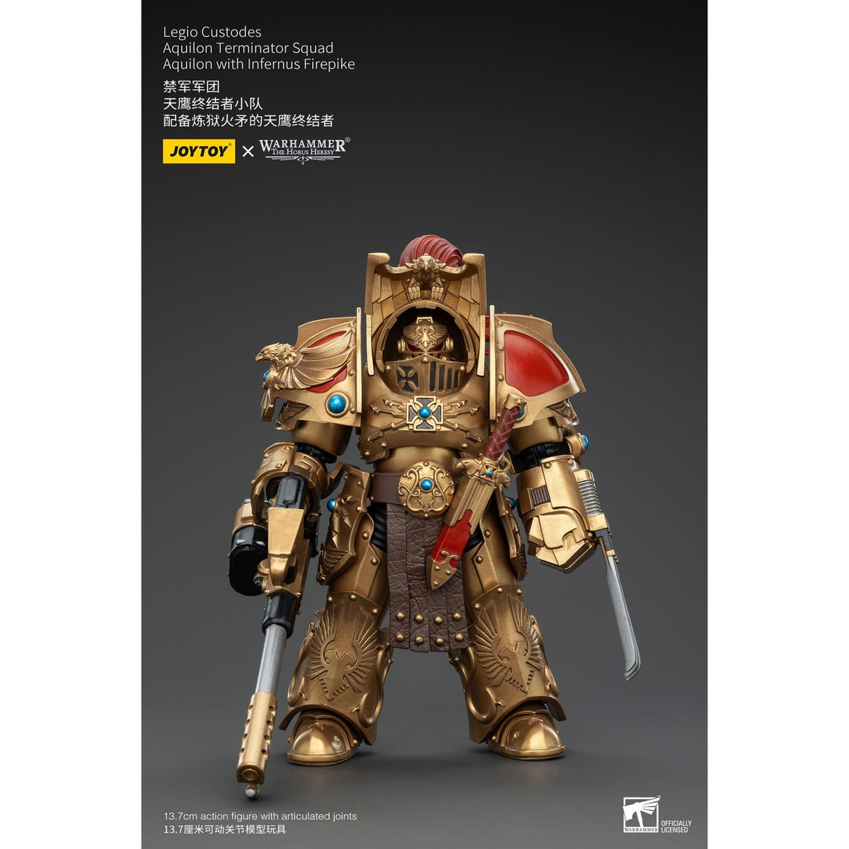 Image produit Warhammer The Horus Heresy Figurine articulée 1/18 Legio Custodes Aquilon Terminator Squad Aquilon avec Infernus Firepike 14 cm