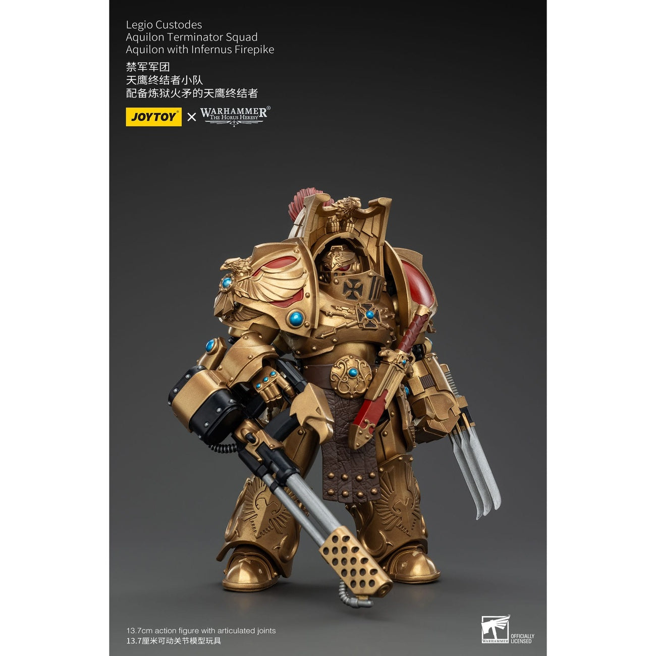 Image produit Warhammer The Horus Heresy Figurine articulée 1/18 Legio Custodes Aquilon Terminator Squad Aquilon avec Infernus Firepike 14 cm