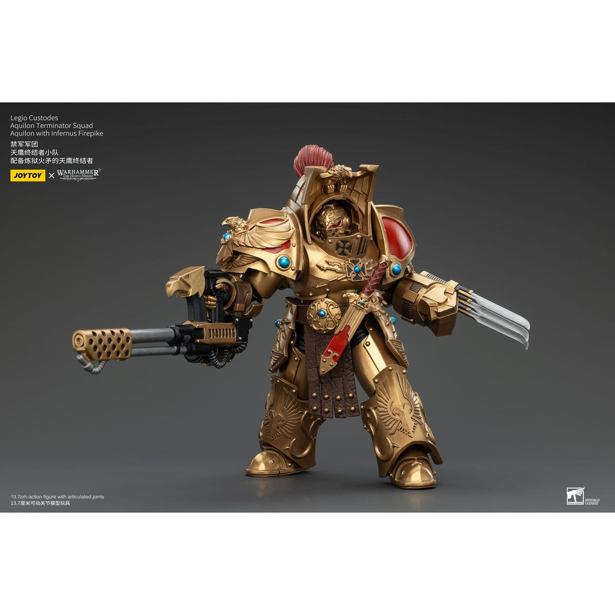 Image produit Warhammer The Horus Heresy Figurine articulée 1/18 Legio Custodes Aquilon Terminator Squad Aquilon avec Infernus Firepike 14 cm