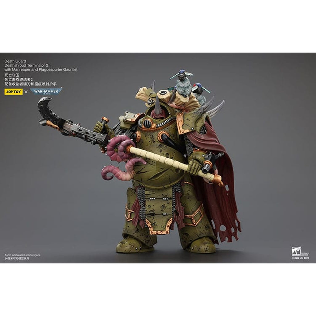 Image produit Warhammer 40k Figurine articulée 1/18 Death Guard Deathshroud Terminator 2 avec Manreaper et Plaguespurter Gauntlet 14 cm