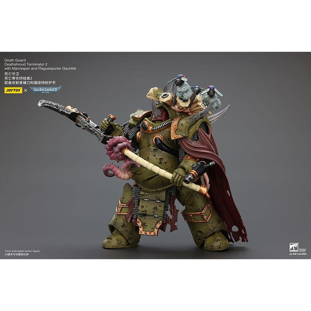 Image produit Warhammer 40k Figurine articulée 1/18 Death Guard Deathshroud Terminator 2 avec Manreaper et Plaguespurter Gauntlet 14 cm