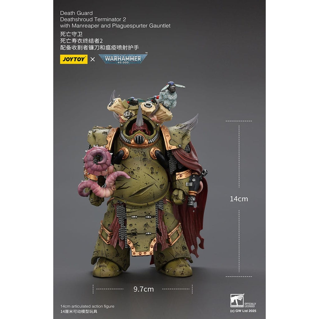 Image produit Warhammer 40k Figurine articulée 1/18 Death Guard Deathshroud Terminator 2 avec Manreaper et Plaguespurter Gauntlet 14 cm
