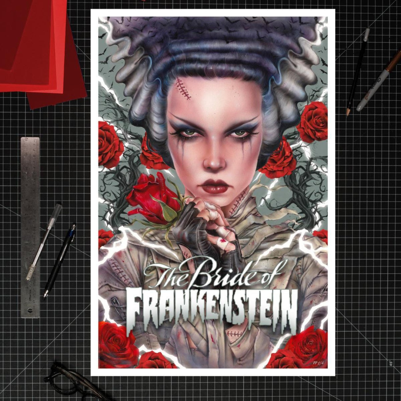 Image produit La Fiancée de Frankenstein affiche d’art Bride Afterlife par Brian M. Viveros 61 x 41 cm – non encadrée
