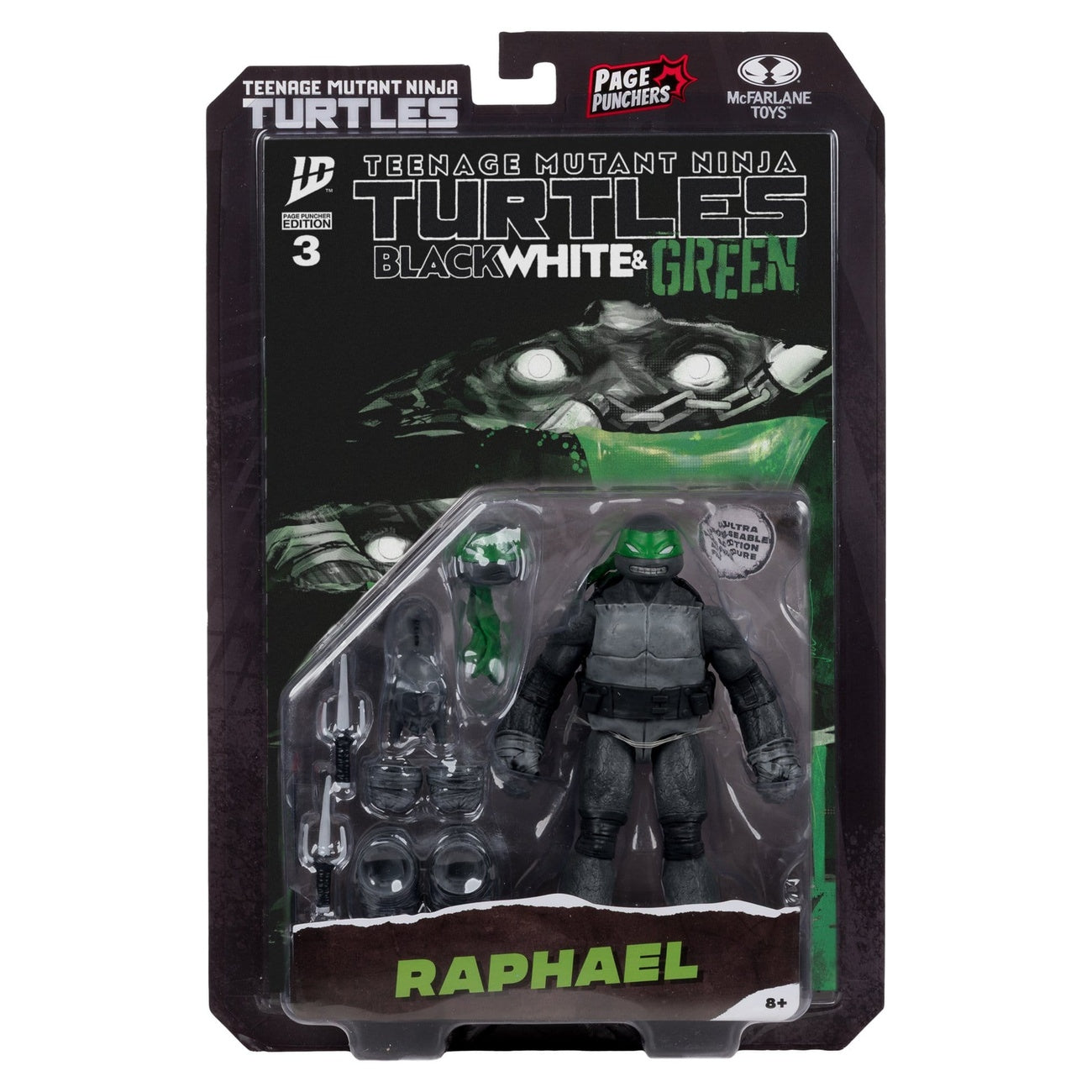 Image produit Teenage Mutant Ninja Turtles Page Punchers figurine articulée Raphael (Black White & Green) (Red Platinum Edition) 13 cm