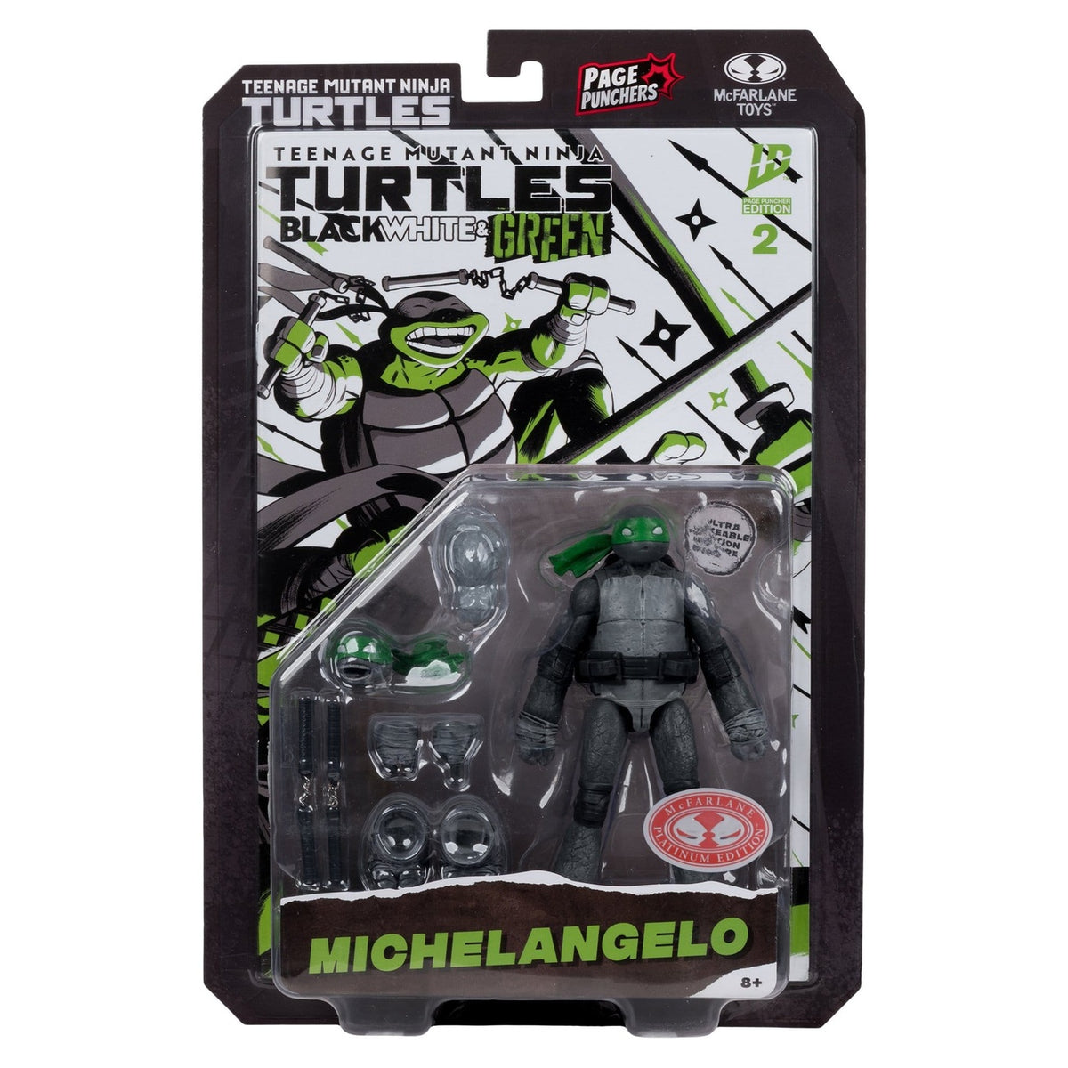 Image produit Teenage Mutant Ninja Turtles Page Punchers figurine articulée Michelangelo (Black White & Green) (Red Platinum Edition) 13 cm