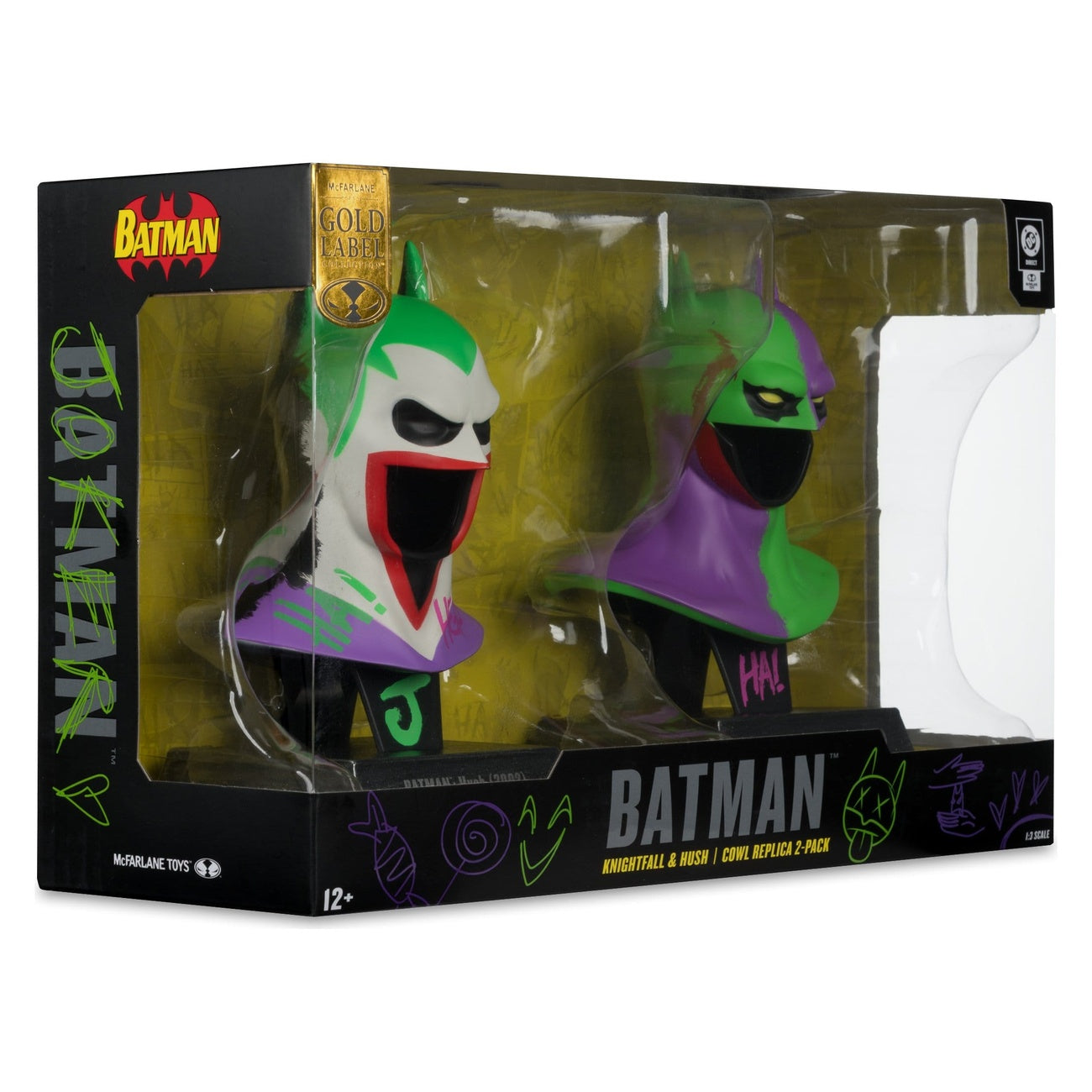 Image produit Batman DC Direct Mini-Réplique 1/3 Pack de 2 Masques de Batman Hush & Knightfall (Jokerized) (Gold Label) 18 cm