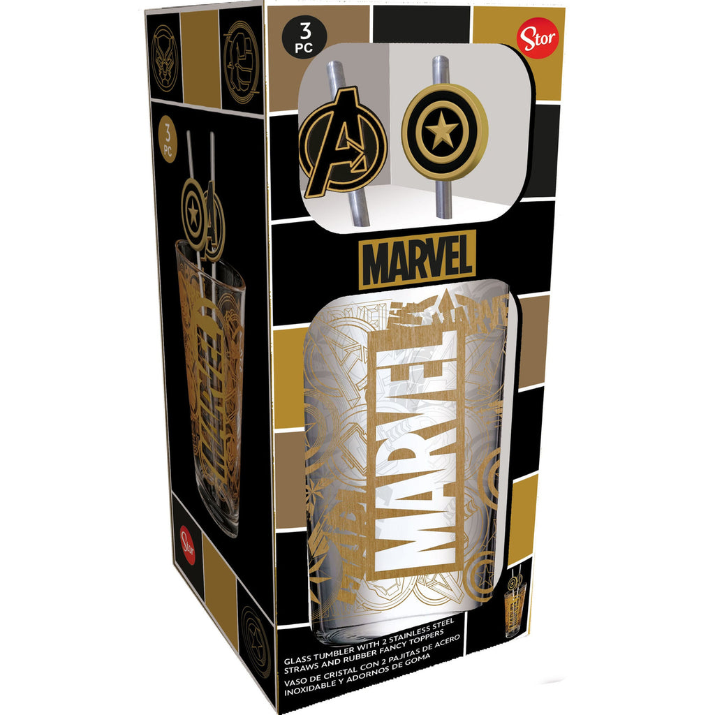 Image produit Tumbler en verre Marvel avec pailles Logo & Avengers 485 ml