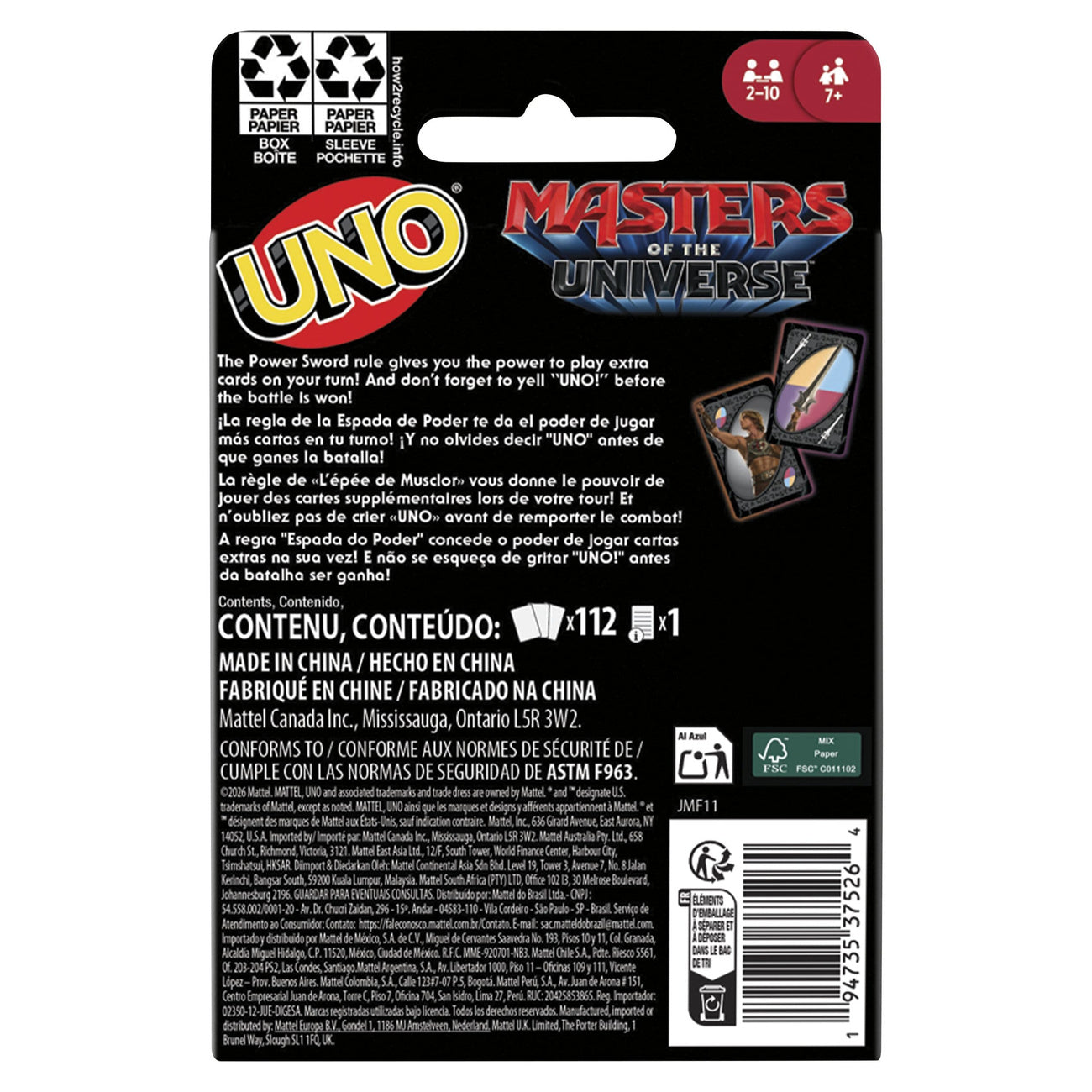 Image produit Masters of the Universe 2026 Movie – Jeu de cartes UNO