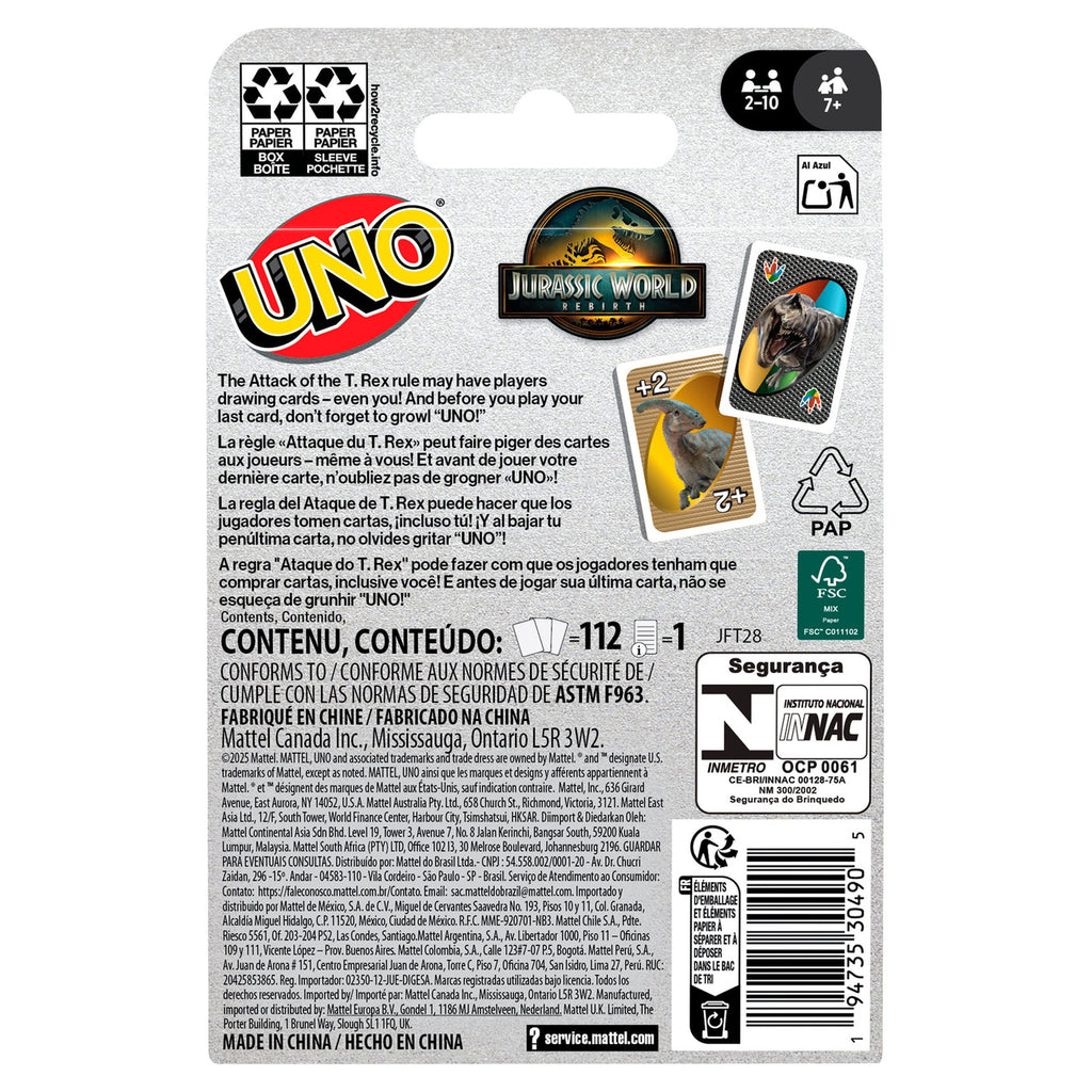 Image produit Jurassic World : La Renaissance – Jeu de cartes UNO