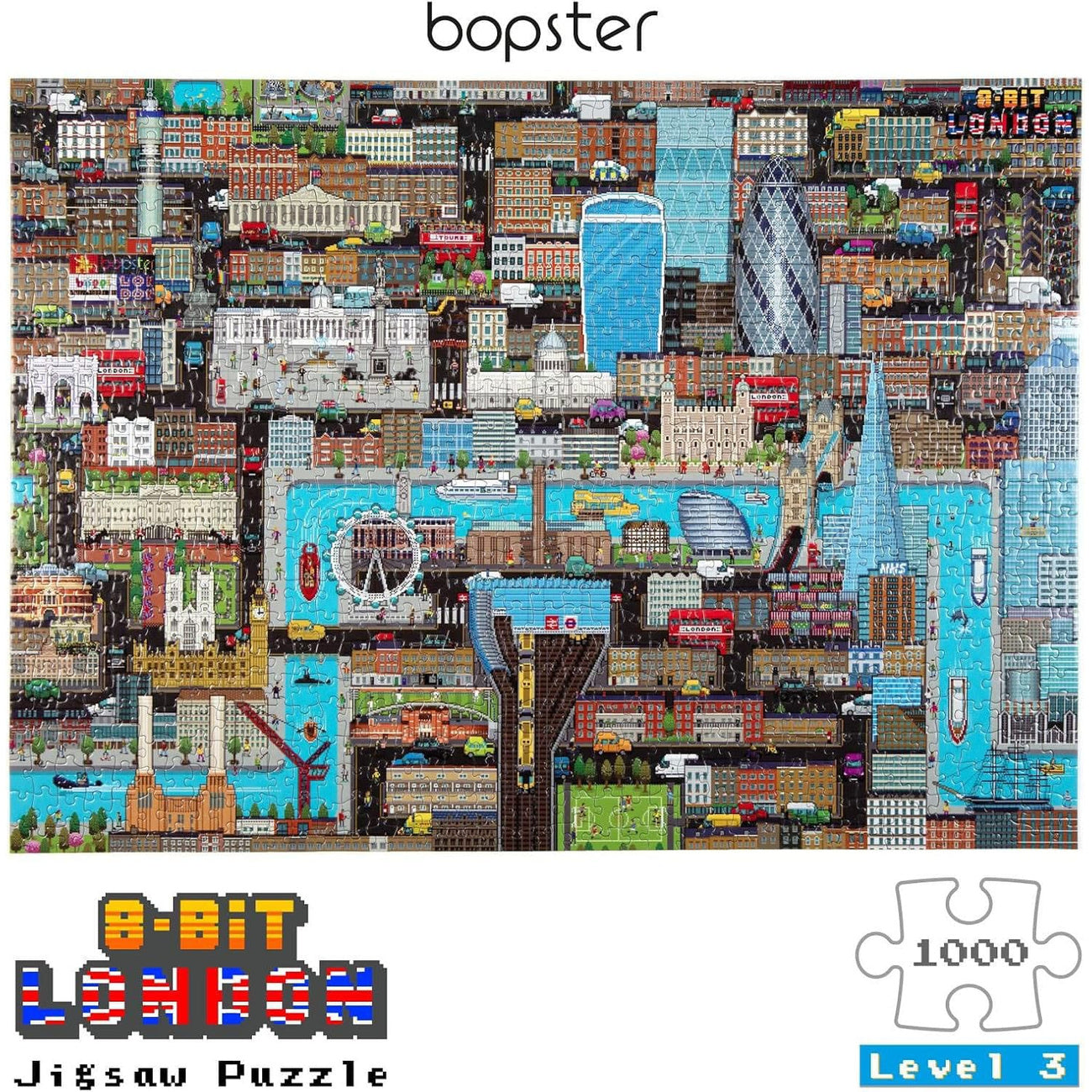 Image produit Puzzle pixel 8 bits Londres niveau 3 – 1 000 pièces