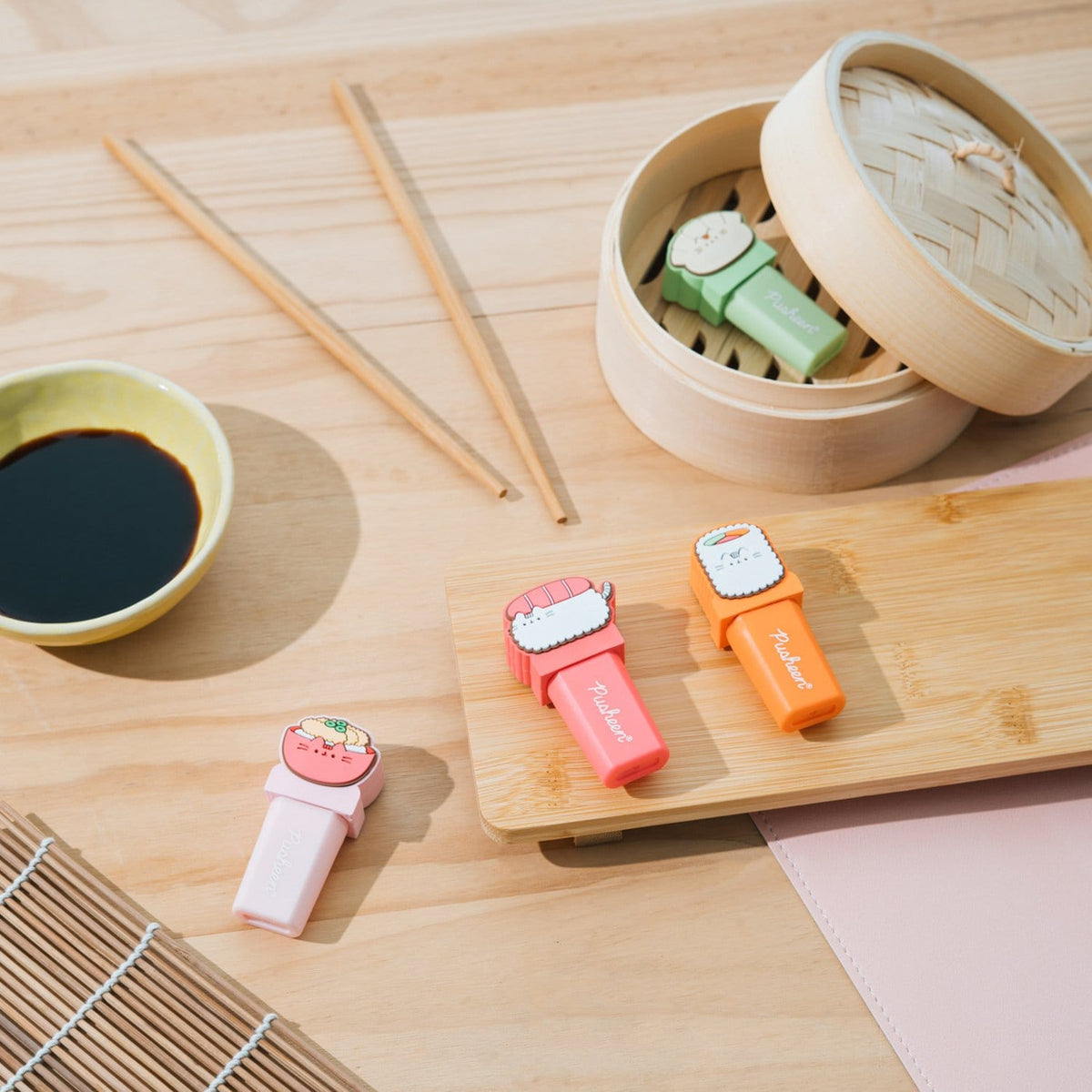 Image produit Pusheen - Set de 4 surligneurs Sushi Roll avec embouts