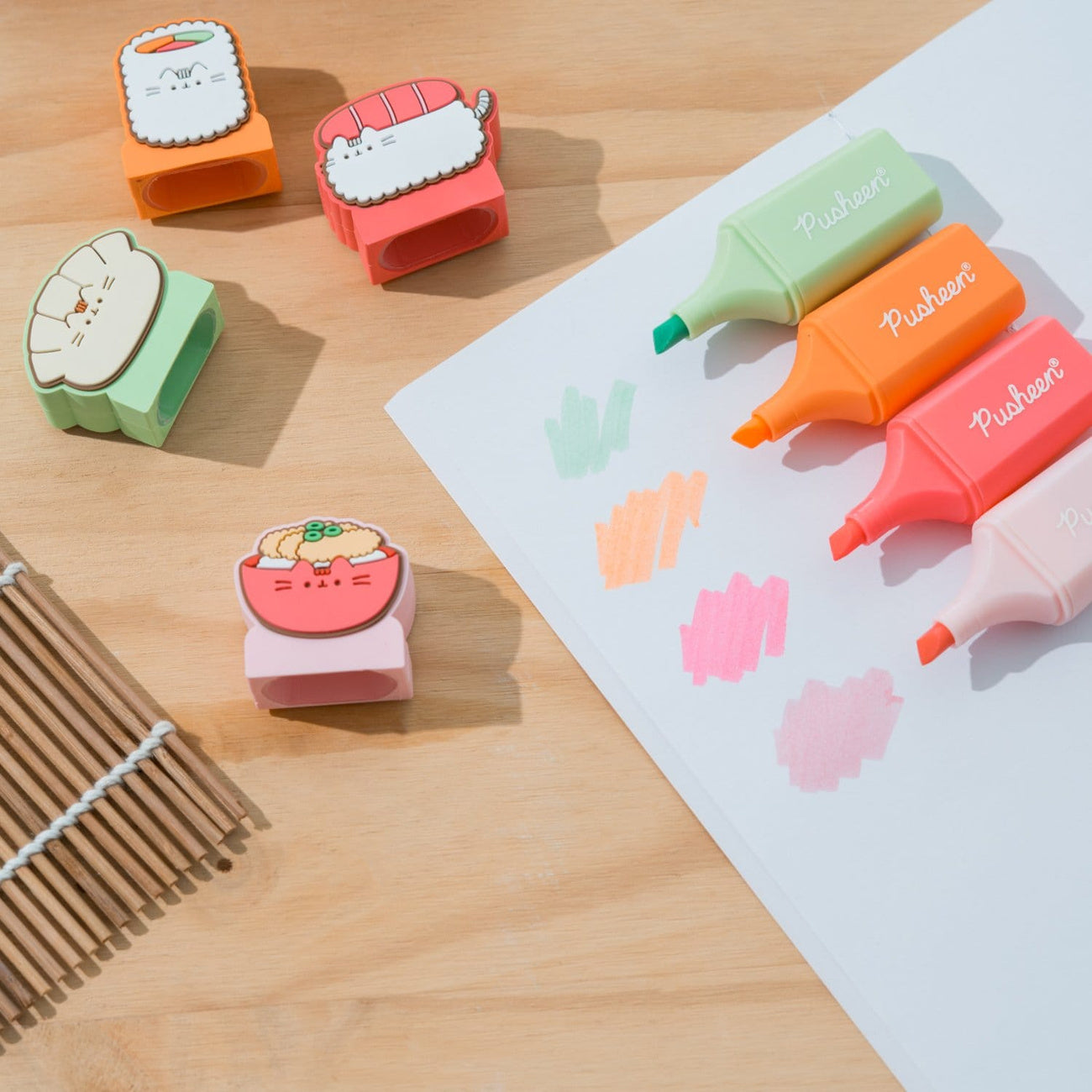Image produit Pusheen - Set de 4 surligneurs Sushi Roll avec embouts